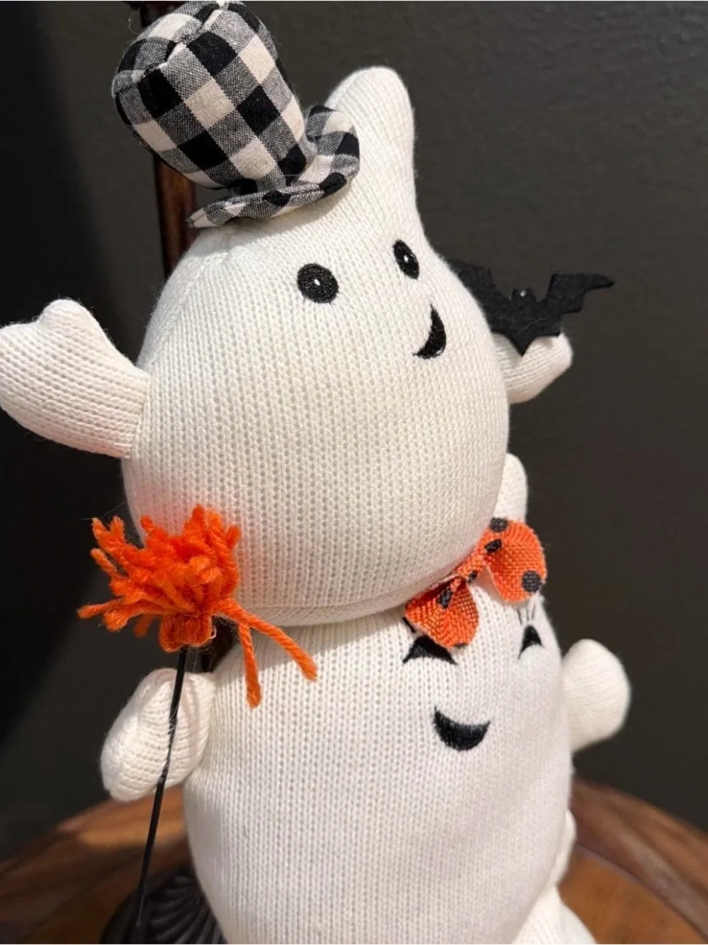 Stacked White Ghost Halloween Plush Trio with Orange Accents